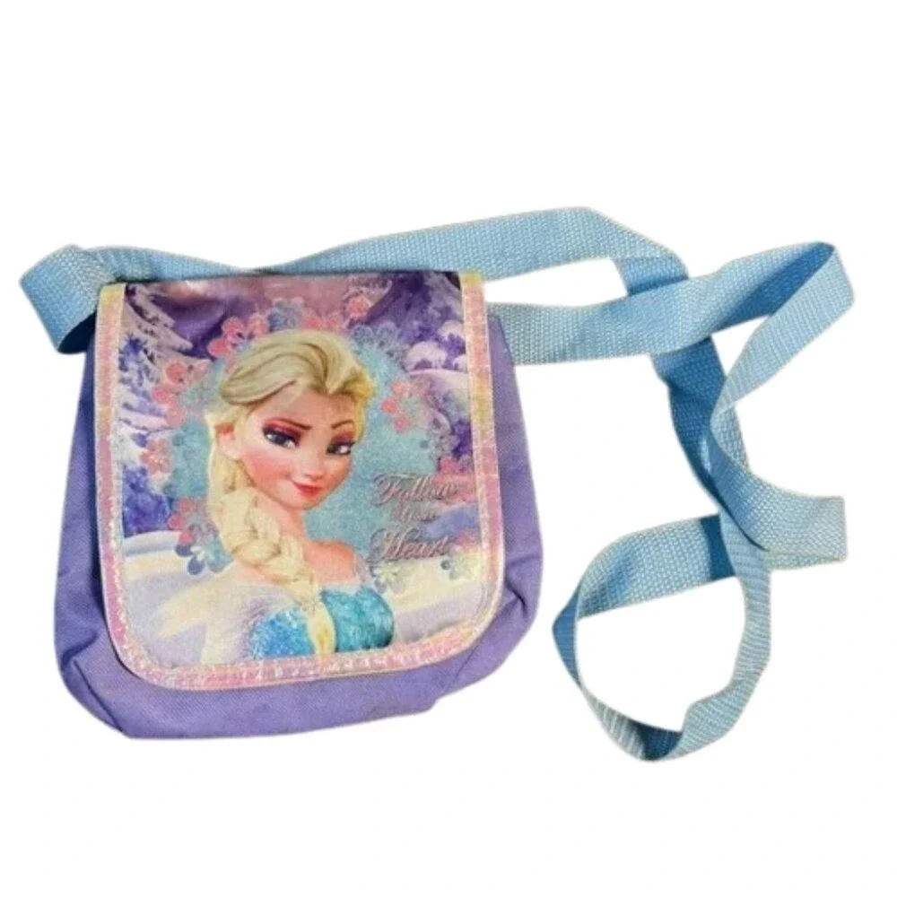 Disney Frozen Elsa Purple Crossbody Purse Follow Your Heart Glitter Bag Kids